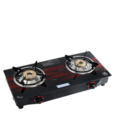 CELLO Gem Red Manual Ignition LPG Glass Top Gas Stove, ISI Certified Glass Manual Gas Stove