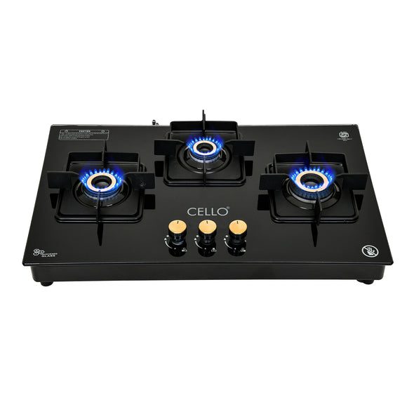 CELLO Black Pearl Glass Hob Top Cooktop Manual Ignition, 1 Year Warran