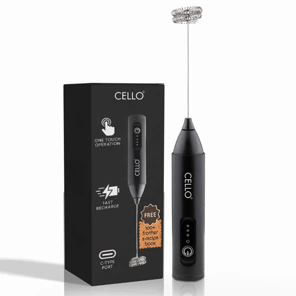 Cello Milk Frother – Rechargeable Handheld Coffee Frother & Beater for Cold Coffee, Lattes, and More