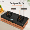 CELLO Granito Black Gas Cooktop, Dual Shade Toughened Glass, ISI Certified Glass Automatic Gas Stove