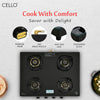 CELLO Granito Black Gas Cooktop, Dual Shade Toughened Glass, ISI Certified Glass Automatic Gas Stove